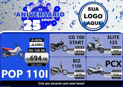 Modelo de Encarte para Encarte A4 Horizontal com o tema Promoção de Aniversário - 25 Anos para Concessionaria de Motos