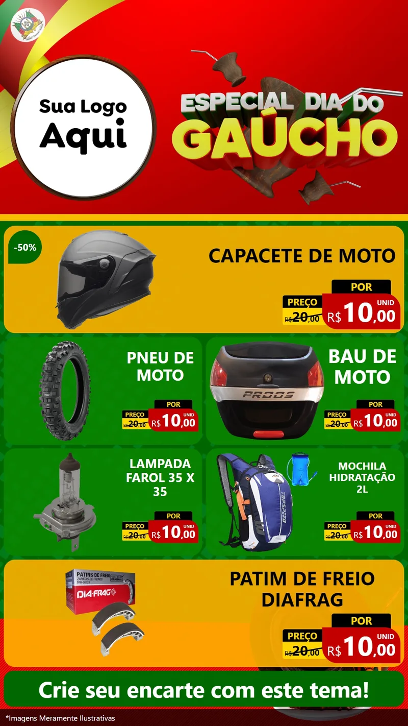 Modelo de TV para TV Vertical com o tema Especial Dia do Gaúcho para Moto peças