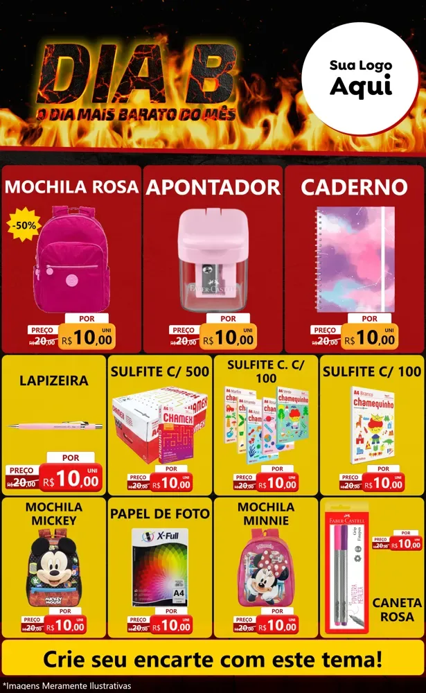 Modelo de Encarte para Encarte Grande com o tema Dia B para Papelaria
