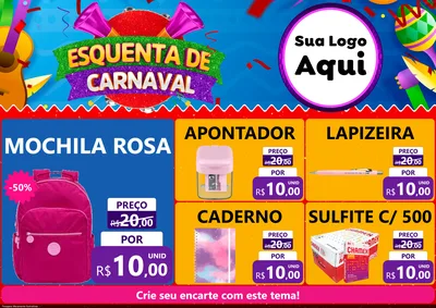 Modelo de Encarte para Encarte A4 Horizontal com o tema Esquenta de Carnaval para Papelaria