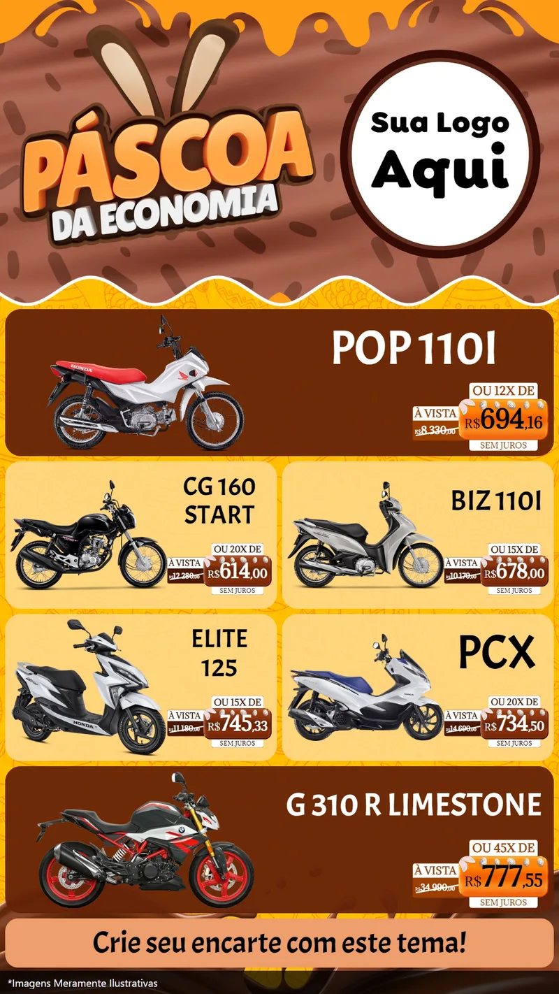 Modelo de TV para TV Vertical com o tema Páscoa da Economia para Concessionaria de Motos
