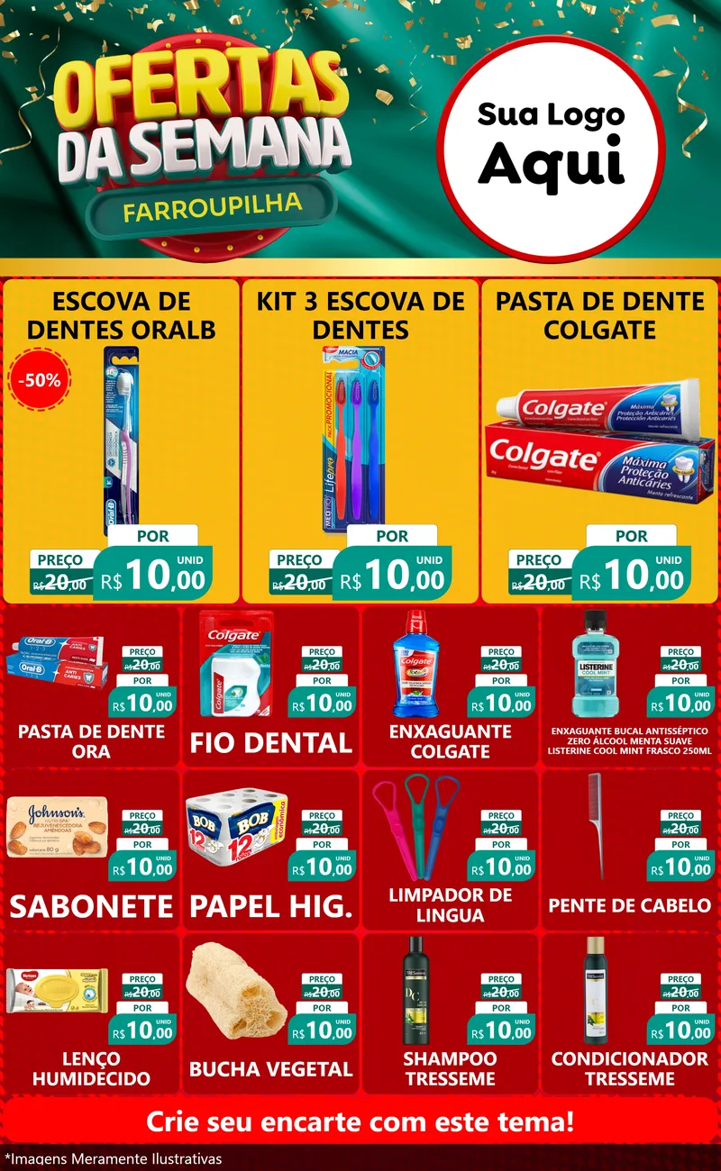 Modelo de Encarte para Encarte Grande com o tema Ofertas da Semana Farroupilha para Higiene Pessoal