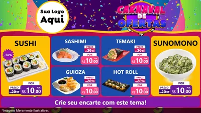 Modelo de TV para TV Horizontal com o tema Carnaval de Ofertas para Comida japonesa