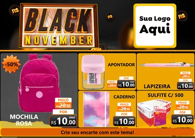 Modelo de Encarte para Encarte A4 Horizontal com o tema Black November para Papelaria