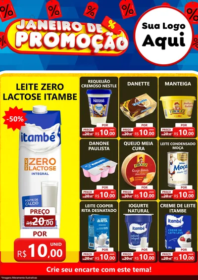 Modelo de Encarte para Encarte A4 Vertical com o tema Janeiro de Promoção para Frios e Laticínios