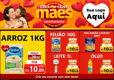Modelo de Encarte para Encarte A4 Horizontal com o tema Dia das Mães com Promoção para Supermercado