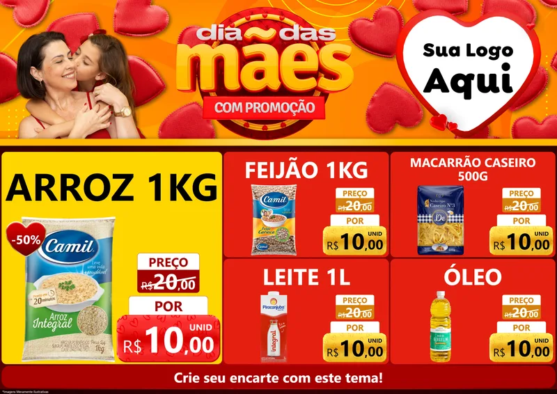 Modelo de Encarte para Encarte A4 Horizontal com o tema Dia das Mães com Promoção para Supermercado