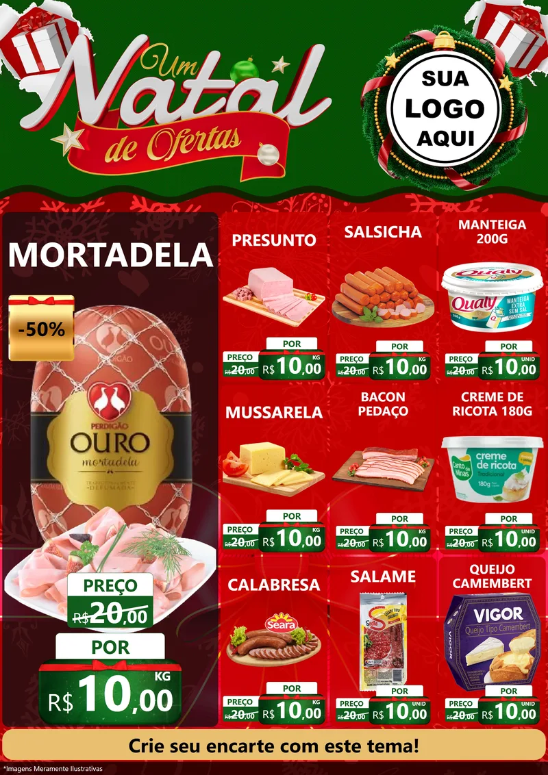 Modelo de Encarte para Encarte A4 Vertical com o tema Um Natal de Ofertas para Frios e Laticínios