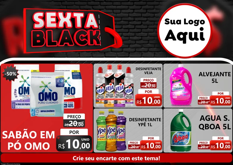 Modelo de Encarte para Encarte A4 Horizontal com o tema Sexta Black para Produtos de Limpeza