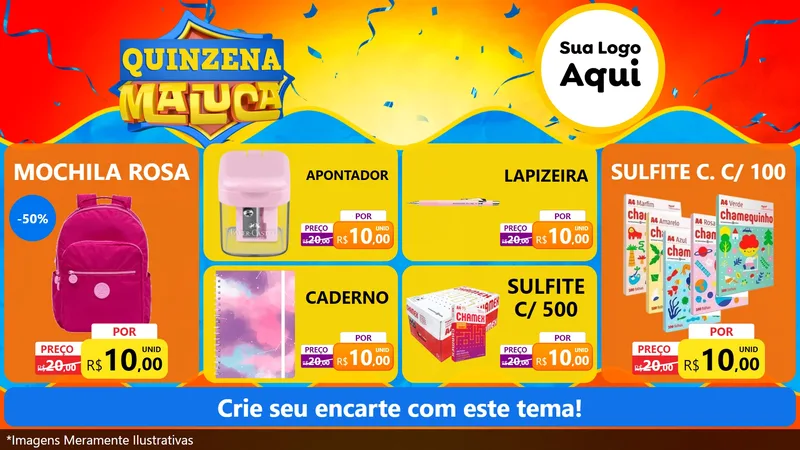Modelo de TV para TV Horizontal com o tema Quinzena Maluca para Papelaria