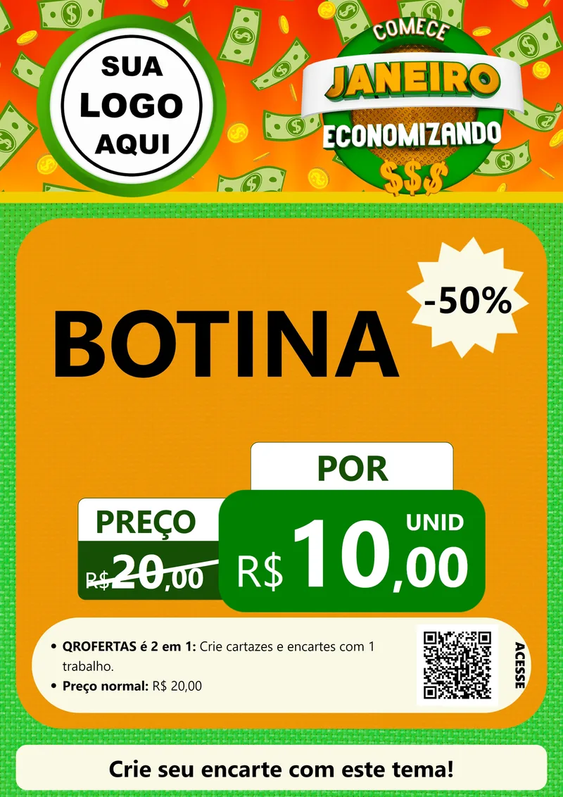 Modelo de Cartaz para Cartaz A4 Vertical com o tema Comece Janeiro Economizando para Agropecuária