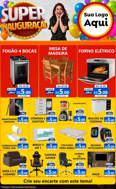Modelo de Encarte para Encarte Grande com o tema Super Inauguração para Móveis e Eletro