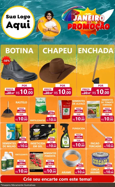 Modelo de Encarte para Encarte Grande com o tema Janeiro de Promoção para Agropecuária