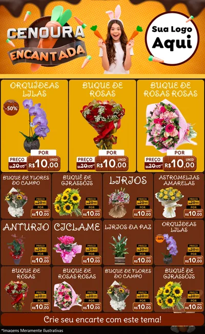 Modelo de Encarte para Encarte Grande com o tema Cenoura Encantada - Páscoa para Floricultura e jardim