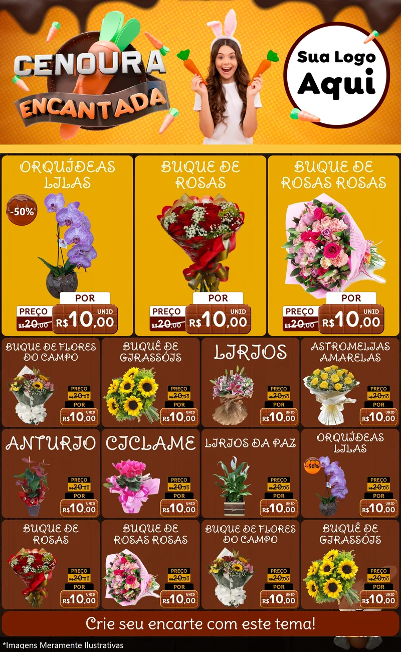 Modelo de Encarte para Encarte Grande com o tema Cenoura Encantada - Páscoa para Floricultura e jardim