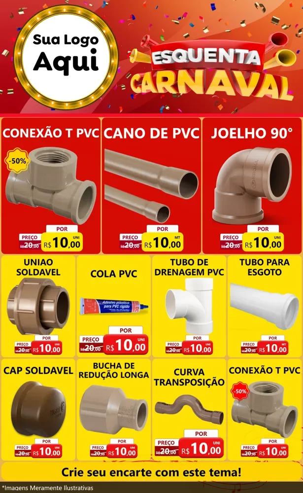 Modelo de Encarte para Encarte Grande com o tema Esquenta Carnaval para Tubos e conexões