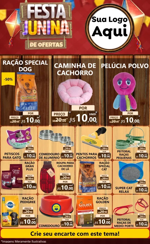 Modelo de Encarte para Encarte Grande com o tema Festa Junina de Ofertas para Pet Shop