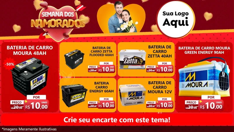 Modelo de TV para TV Horizontal com o tema Semana dos Namorados para Baterias Elétricas