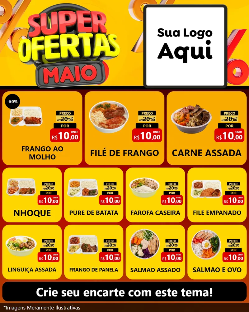 Modelo de Rede Social para Feed Instagram com o tema Super Ofertas Maio para Restaurante