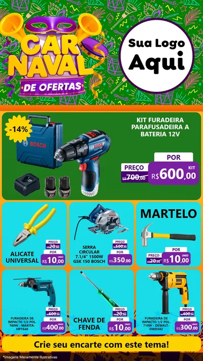 Modelo de Rede Social para Stories com o tema Carnaval de Ofertas para Maquinas e Ferramentas