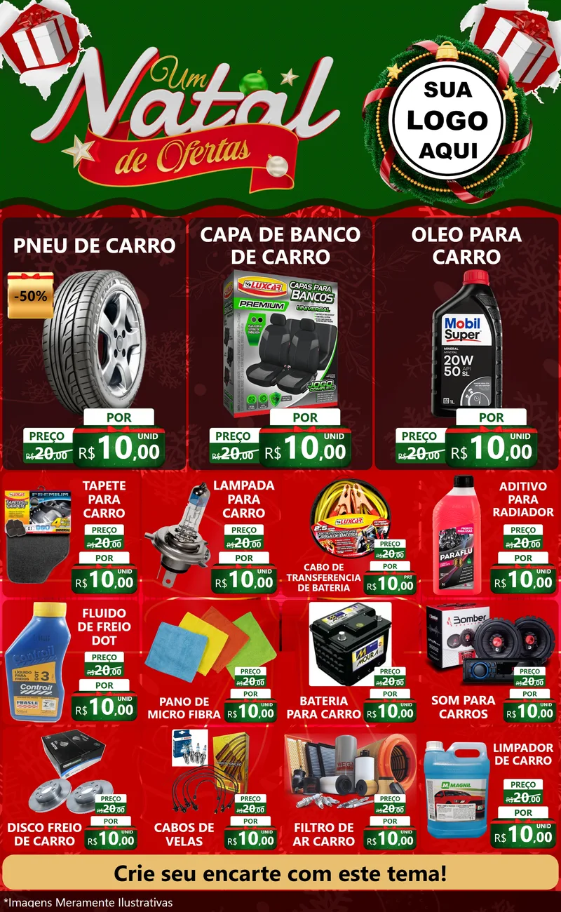 Modelo de Encarte para Encarte Grande com o tema Um Natal de Ofertas para Auto peças