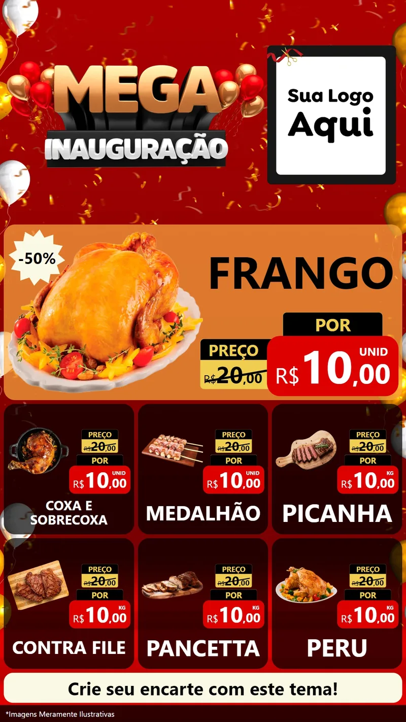 Modelo de Rede Social para Stories com o tema Mega Inauguração para Assados