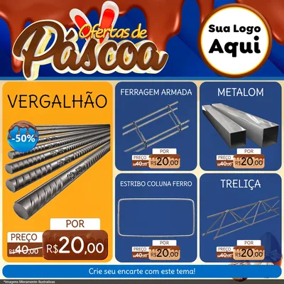 Modelo de Rede Social para Feed Facebook com o tema Ofertas de Páscoa para Ferragens