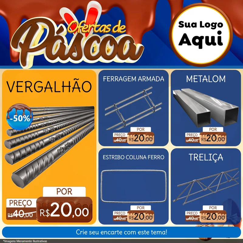 Modelo de Rede Social para Feed Facebook com o tema Ofertas de Páscoa para Ferragens