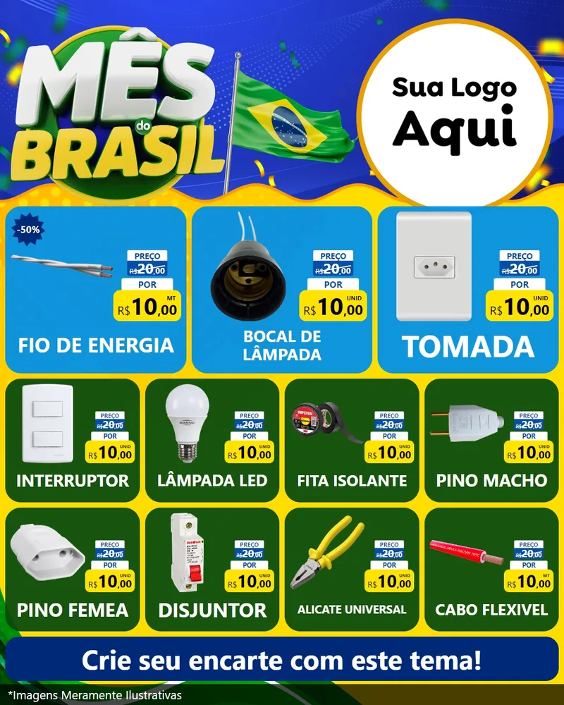Modelo de Rede Social para Feed Instagram com o tema Mês do Brasil para Materiais Elétricos
