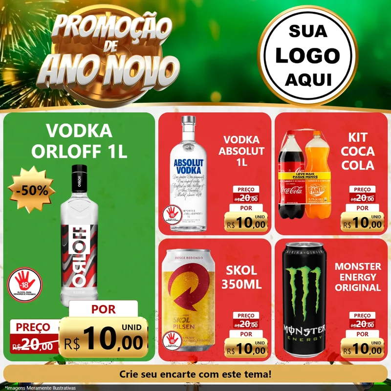 Modelo de Rede Social para Feed Facebook com o tema Promoção de Ano Novo para Distribuidora de bebidas