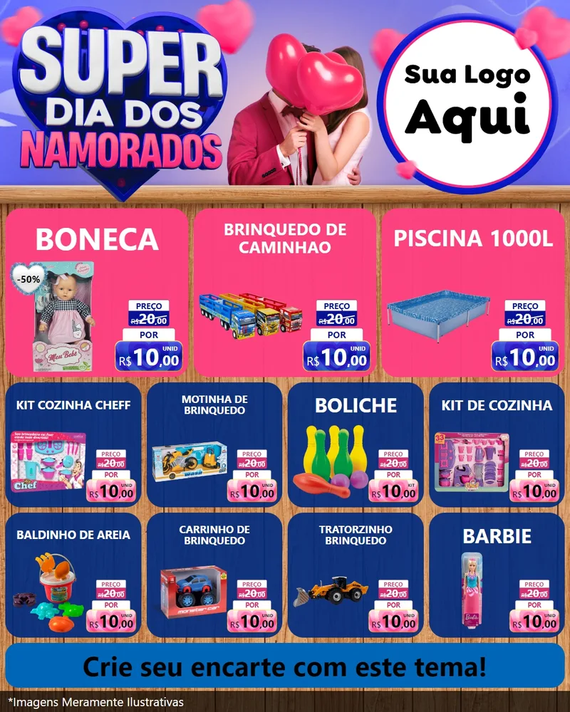 Modelo de Rede Social para Feed Instagram com o tema Super Dia dos Namorados para Brinquedos