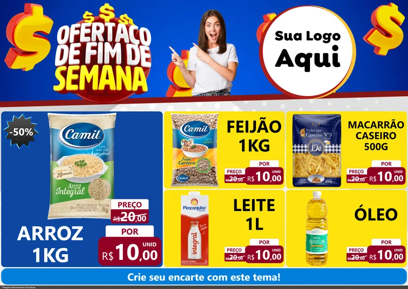 Modelo de Encarte para Encarte A4 Horizontal com o tema Ofertaço de Fim de Semana para Supermercado
