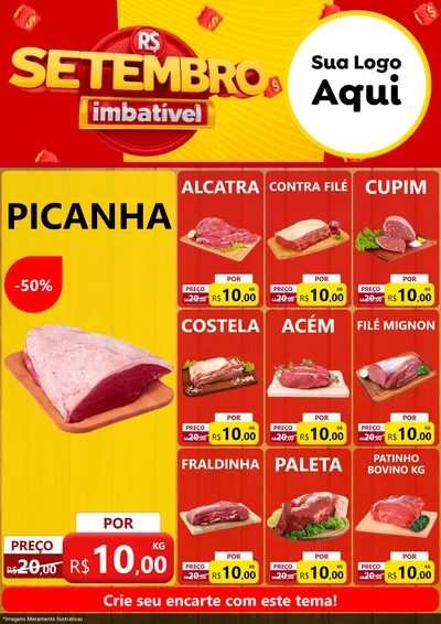 Modelo de Encarte para Encarte A4 Vertical com o tema Setembro Imbatível para Açougue