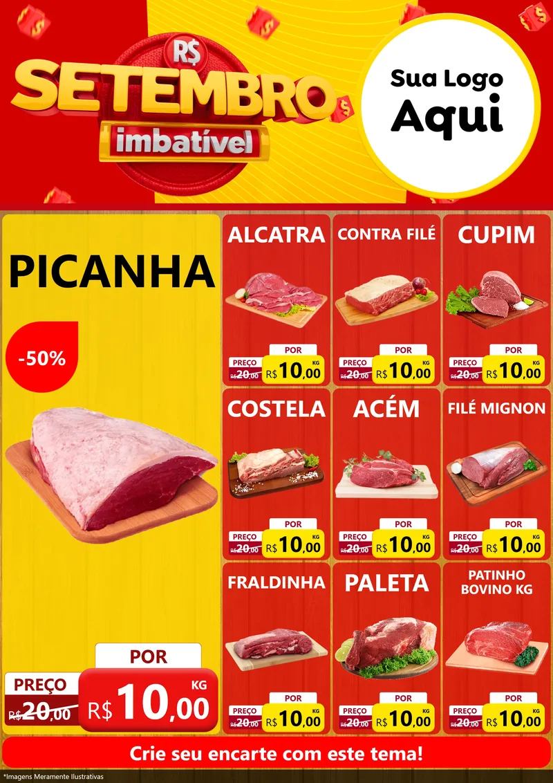 Modelo de Encarte para Encarte A4 Vertical com o tema Setembro Imbatível para Açougue