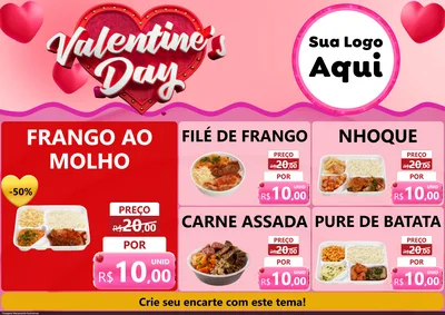 Modelo de Encarte para Encarte A4 Horizontal com o tema Valentine's Day para Restaurante
