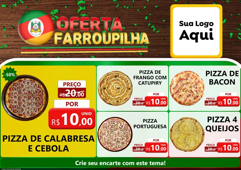Modelo de Encarte para Encarte A4 Horizontal com o tema Oferta Farroupilha para Pizzaria