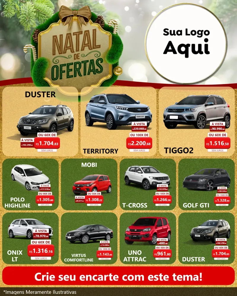 Modelo de Rede Social para Feed Instagram com o tema Ofertas de Natal para Concessionaria de Carros