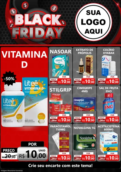 Modelo de Encarte para Encarte A4 Vertical com o tema Black Friday para Farmácia