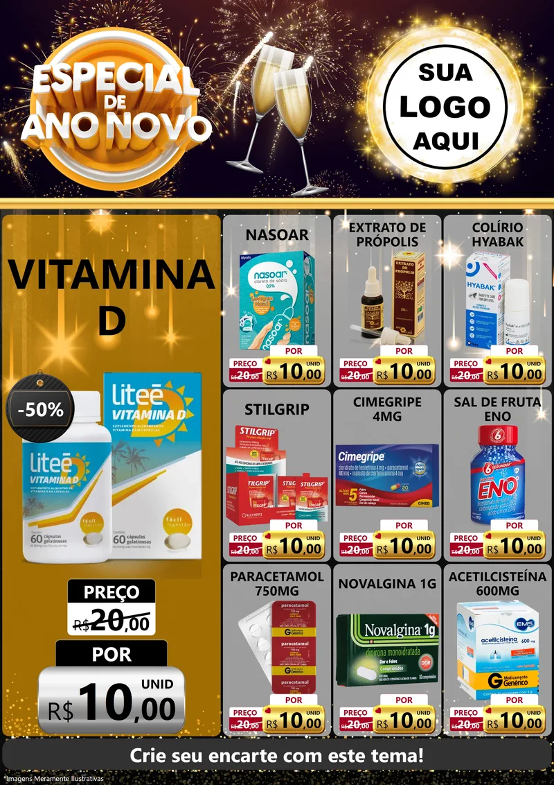Modelo de Encarte para Encarte A4 Vertical com o tema Especial de Ano Novo para Farmácia