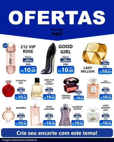 Modelo de Rede Social para Feed Instagram com o tema Ofertas Azul Cartaz para Perfumes