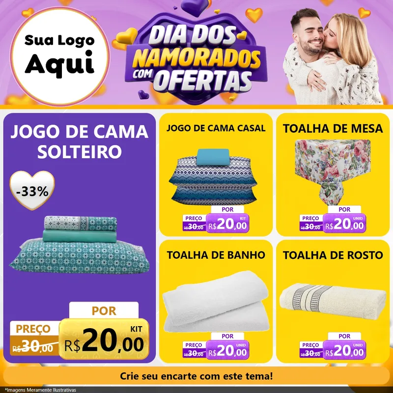 Modelo de Rede Social para Feed Facebook com o tema Dia Dos Namorados Com Ofertas para Cama, Mesa e Banho