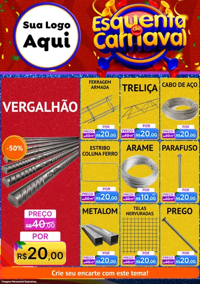 Modelo de Encarte para Encarte A4 Vertical com o tema Esquenta de Carnaval para Ferragens