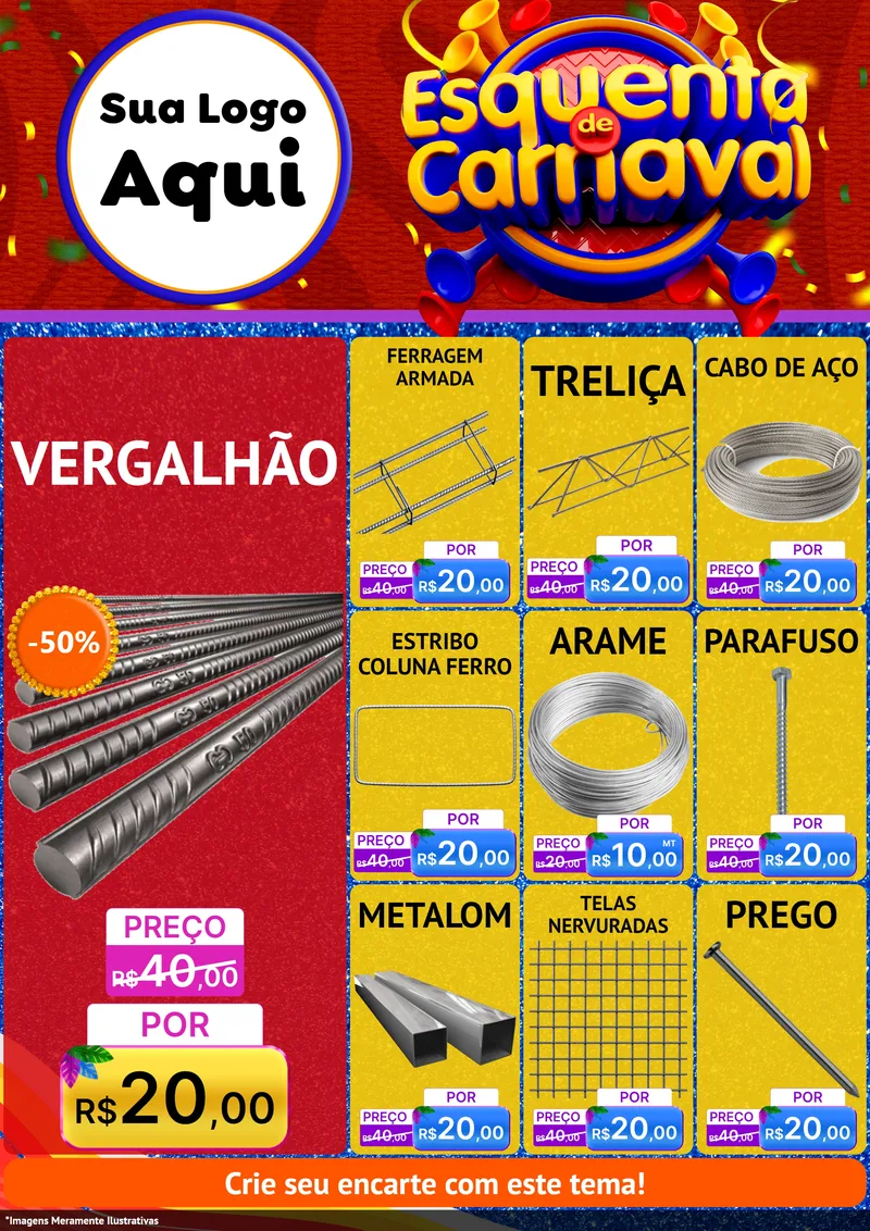 Modelo de Encarte para Encarte A4 Vertical com o tema Esquenta de Carnaval para Ferragens