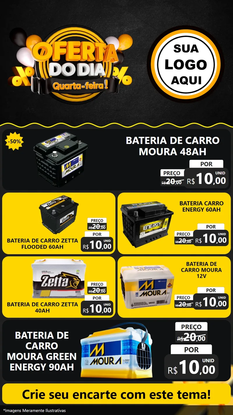 Modelo de TV para TV Vertical com o tema Oferta do Dia - Quarta Feira! para Baterias Elétricas
