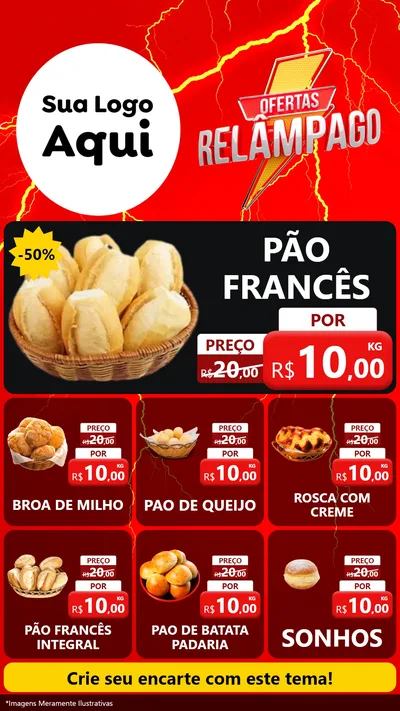 Modelo de Rede Social para Stories com o tema Ofertas Relâmpago para Padaria