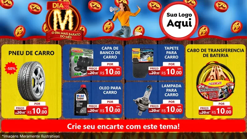 Modelo de TV para TV Horizontal com o tema Dia M - O Dia Mais Barato Do Mês para Auto peças
