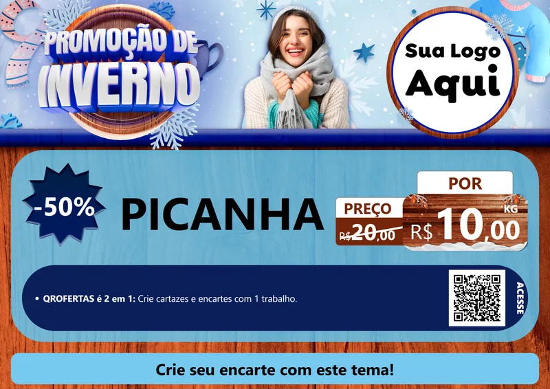 Modelo de Cartaz para Cartaz A4 Horizontal com o tema Promoção de Inverno para Açougue
