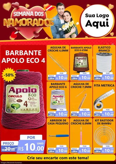 Modelo de Encarte para Encarte A4 Vertical com o tema Semana dos Namorados para Armarinho e Aviamentos