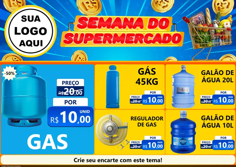 Modelo de Encarte para Encarte A4 Horizontal com o tema Semana do Supermercado para Água e gás