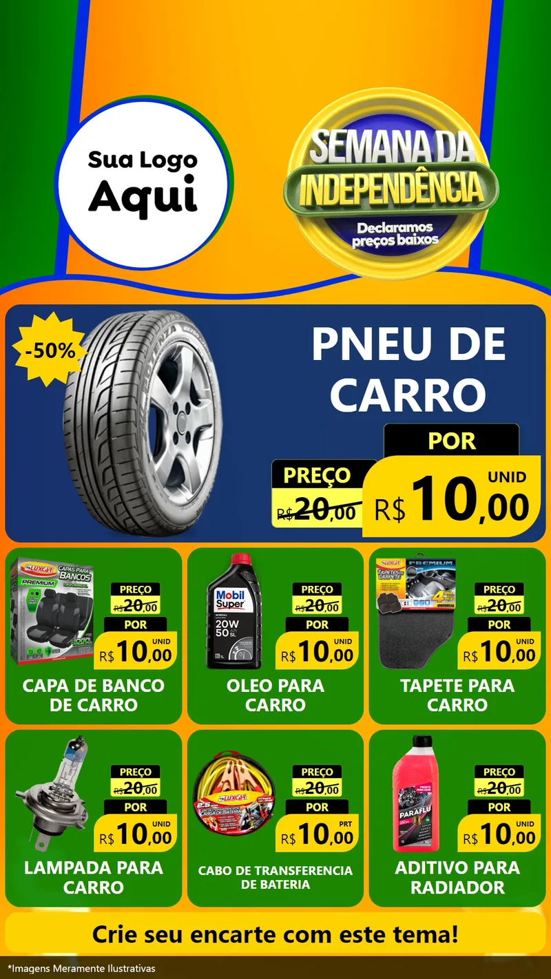 Modelo de Rede Social para Stories com o tema Semana da Independência Declaramos Preços Baixos para Auto peças
